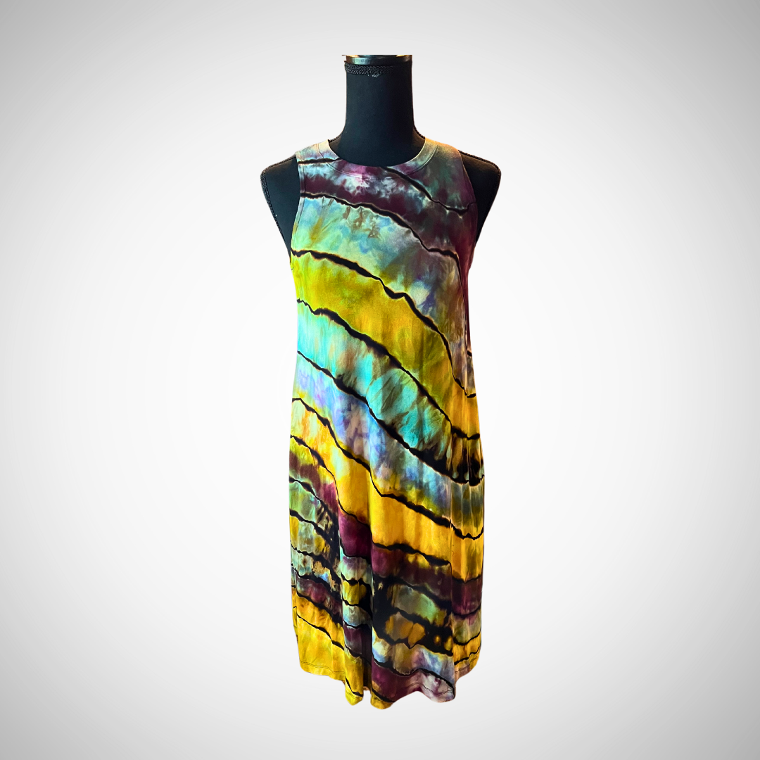 X-small rayon tie dye dress with pockets