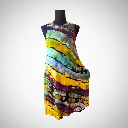 X-small rayon tie dye dress with pockets